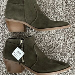 Olive Green Suede Ankle Boots